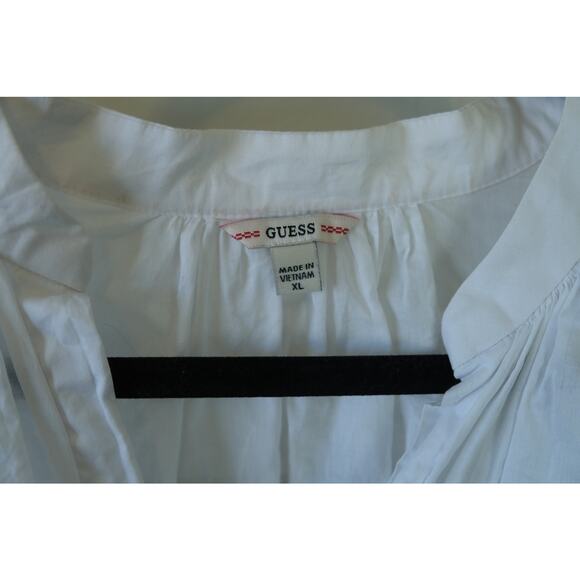 Guess Cropped Long Sleeve Flowy SemiSheer White Blouse Size XL Pirate Smock - Picture 3 of 5